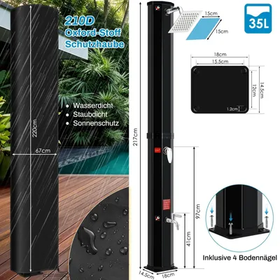 Produktbild von Solar-Dusche - Duscharmatur - Duschpaneel - Camping-Dusche - Solardusche - 35-Liter-Solardusche