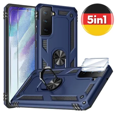 Obrázok produktu pre Vonkajšie puzdro s ochrannou fóliou na fotoaparát pancierová fólia pre Samsung Galaxy S21 FE puzdro na mobilný telefón 360° ochranná sklenená fólia modrá