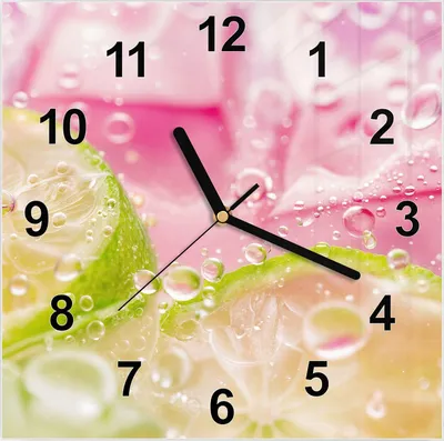 Produktbild von Wanduhr aus Glas mit Motiv Limetten Spritzer- 30 x 30 cm - inkl. Aufhängesystem
