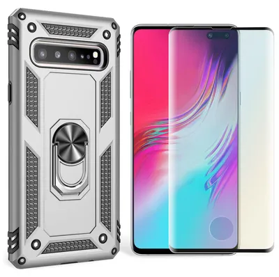 Produktbild von NALIA Ring Handy Hülle für Samsung Galaxy S10 5G, Case Cover Display Schutz Glas Silber