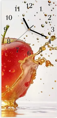 Produktbild von Wanduhr aus Glas mit Motiv Spritziger Apfel- 30 x 60 cm - inkl. Aufhängesystem
