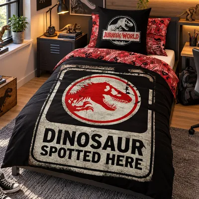 Produktbild von Jurassic World Bettwäsche 135x200 80x80 cm Mikrofaser mit Reißverschluss; T-Rex Dino Bettwäsche Set