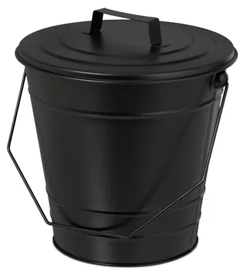 Produktbild von Relaxdays Ascheeimer mit Deckel, Henkel, 7 Liter, Eisen, Aschetonne für Kohle & Asche, Kamin, Ofen, Kohleeimer, schwarz