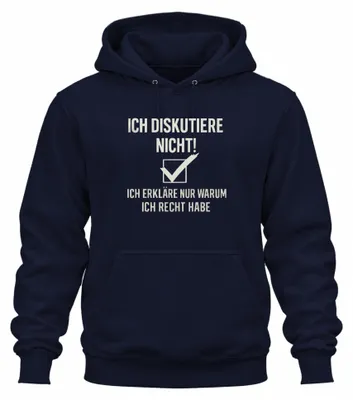 Productafbeelding van Ik discussieer niet, ik heb altijd gelijk. Grappige spreuk, uni hoodie, marineblauw, maat 3XL