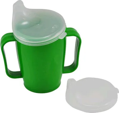 Produktbild von Dr Junghans Schnabelbecher, -tasse, mit Griff, 2 Deckel, 250 ml, grün