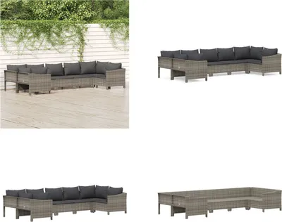 Produktbild von vidaXL 7 tlg. Garten Lounge Set mit Kissen Grau Poly Rattan - Garten Lounge Set - Garten Lounge Sets - Lounge Set - Gartenmöbel Set