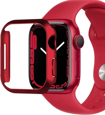 Immagine prodotto di Custodia per Apple Watch Series 7 Custodia per display da 45 mm Vetro protettivo 9H Rosso