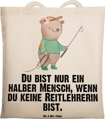 Produktbild von Mr. & Mrs. Panda Tote Bag Reitlehrerin Herz - Transparent - Geschenk, Büchertasche, Tasche, Beutel, Shopping, Laptoptasche
