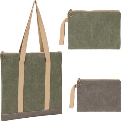 Produktbild von BELLE VOUS 3er Set Kosmetiktaschen - Grün und Grau - Kosmetiktasche Damen klein - Kosmetiktäschchen klein - Reise Make-up Taschen - Kleine