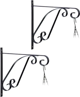 Produktbild von Relaxdays Blumenampel Halterung, 2er Set, Wandmontage, HxBxT: 28x30x2 cm, Ampelhaken für außen & innen, Eisen, schwarz