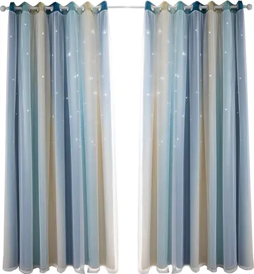Image de Topchances Rideaux chambre enfants opaques garçon fille étoiles creuses rideaux occultants dégradé écharpe à œillets pour chambre, 134*240cm, bleu