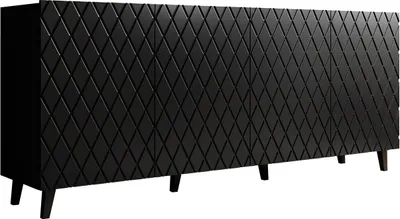 Produktbild von MIRJAN24 Kommode Asti, Wohnzimmer Highboard mit 4 Türen, Stilvoll Fronten gefräst, Ohne Griffe (Farbe: Schwarz)