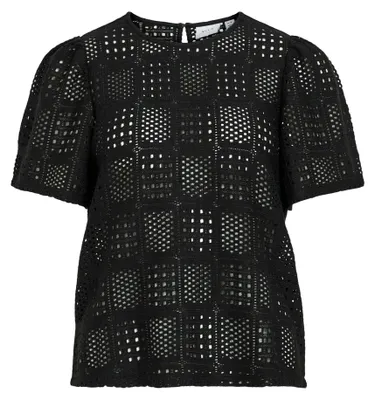 Produktbild von Gestrickte Bluse mit Loch Muster, Kurzarm | XS