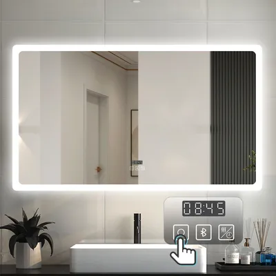 Produktbild von LED Badezimmer Spiegel mit Uhr Bluetooth Beschlagfrei 160x80cm Badspiegel mit Speicherfunktion Warm/Neutral/Kaltweiß Dimmbar CE IP44