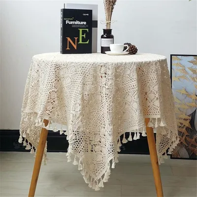 Obrázek produktu pro Sada ubrousků béžové barvy, vyrobená z bavlny s krajkou, rozměry 140 x 100 cm
