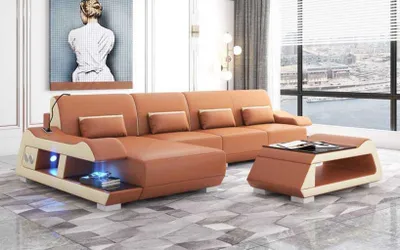 Produktbild von Ecksofa L Form Ledersofa Couch Sofa Braun Luxus Moderne Eckgarnitur Couchen