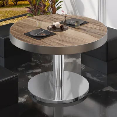 Produktbild von BN | Bistro Loungetisch | Ø:H 80 x 36 cm | Edelstahl Rand | Sheesham / Edelstahl | Bistrotisch Loungetisch