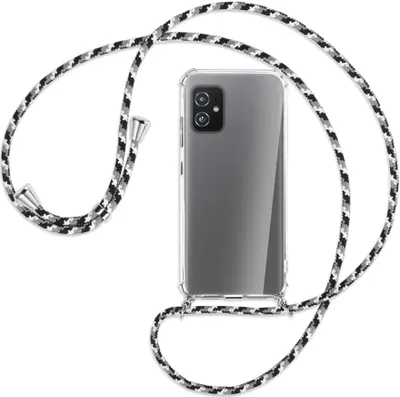 Produktbild von Handykette Backcover-Schutzhülle mit Band (Metall silberfarben) für Asus Zenfone 8 - schwarz/grau/weiß