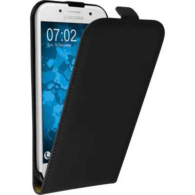 Produktbild von PhoneNatic Kunst-Lederhülle kompatibel mit Samsung Galaxy A7 (2017) - Flip-Case schwarz + 2 Schutzfolien