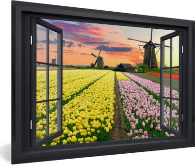 Produktbild von MuchoWow® MuchoWow® Gerahmtes Poster Aussicht - Tulpen - Sonnenuntergang 30x20 cm - Poster mit zchwarzem Bilderrahmen - Kunstdruck - Bild-Poster