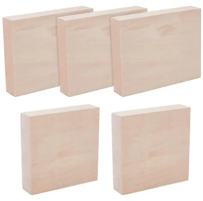 5 Lindenholz-Schnitzblöcke, 10x10x2,5 & 12,5x10x2,5 cm