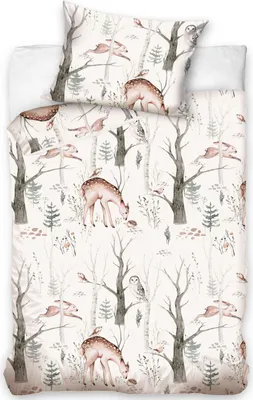 Image de Carbotex Linge de lit en coton 90x120 Animaux de la forêt beige 40x60 Taie d'oreiller pour lit d'enfant