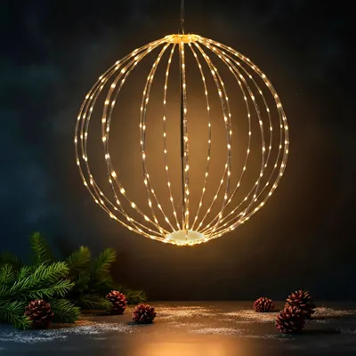 Produktbild von Leuchtkugel zum hängen für Außen 50 cm mit Timer - 295 LED - Garten Dekoleuchte warm weiß beleuchtet kabelgebunden, KI-generiertes Bild