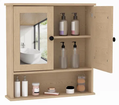 Produktbild von Spiegelschrank Badezimmer 57x13x59 cm Badezimmerschrank Wand Eiche