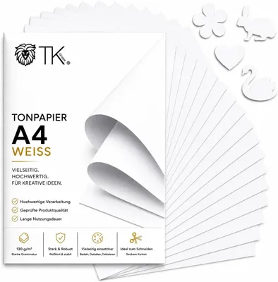 Produktbild von 100x Blatt Tonpapier Weiß DIN A4 220 g/m² – Bastelpapier, Buntpapier & Tonkarton für Drucker, Schule und DIY-Projekte (100x Tonpapier Weiß)