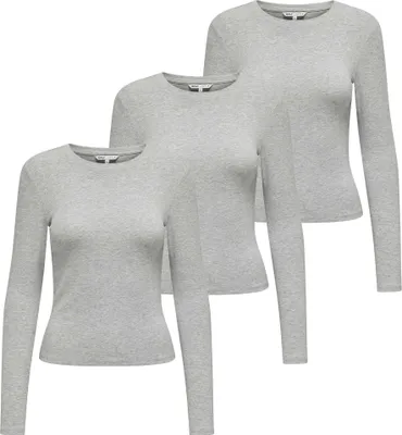 Produktbild von ONLY Damen Langarmshirt 3er Pack - ONLRILEY O-NECK TOP, Longsleeve, Rundhals, Baumwolle Stretch Grau XL