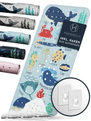 Immagine prodotto di Homerella® Tappetino da bagno antiscivolo per bambini 100x40cm - 100% BPA free con 2 ganci per appendere - tappetino antiscivolo per vasca da bagno per bambini sensibili alla pelle, lavabile