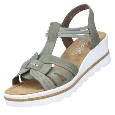 Produktbild von Rieker Damen Sandale Plateau Sandalette T-Riemen Keilabsatz Stretch 67459, Größe:40 EU, Farbe:Grün