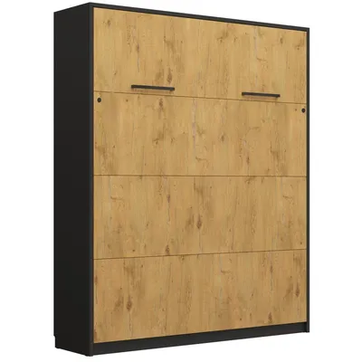 Produktbild von Schrankbett Wandbett Klappbett vertikal GN 160x200 eiche lancelot mit schwarz