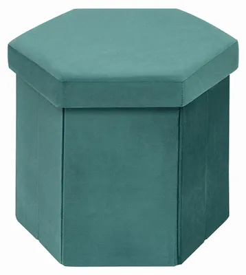 Image de Pouf pliable avec rangement, en velours bleu