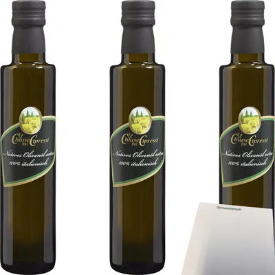 Produktbild von Le Chiuse Natives Olivenöl extra 3er Pack (3x250ml Flasche) + usy Block