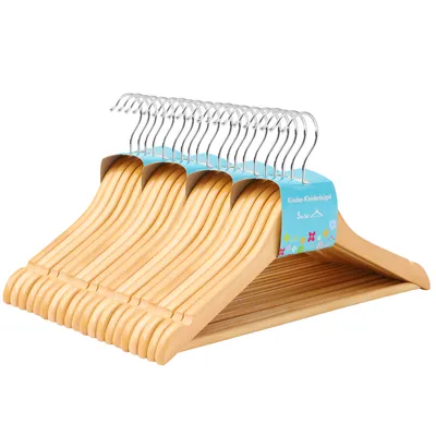 Produktbild von SONGMICS 20 Stück Kinder-Kleiderbügel aus Holz mit Steg Kerben 360° drehbarer Haken Natur CRW006-20