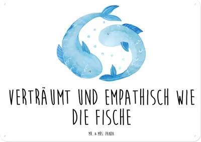 Produktbild von Mr. & Mrs. Panda Wandbild Sternzeichen Fische DIN A5 - Weiß - Geschenk, Schild, wandtafel, Sternbild, Geburtstag Februar, Türschild, tafel, März, Fisch, Magnetschild