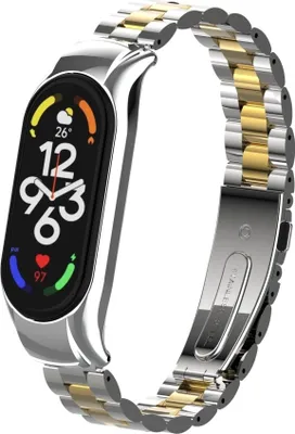 Produktbild von Strap-it Stahlarmband - Kompatibel mit Xiaomi Mi Band 7 Armband Ersatzarmband Edelstahl - Gliederarmband mit Faltschließe - Hochwertiges Material - für Mi Band 7 Armband Silber / Schwarz