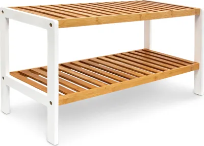 Produktbild von Relaxdays Schuhregal, Bambus, HBT: 33 x 70 x 24,5 cm, 2 Schuhablagen, Schuhschrank für 6 Paar Schuhe, natur-weiß