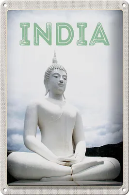 Produktbild von Blechschild Reise 20x30cm Indien weiße Skulptur meditieren Gott