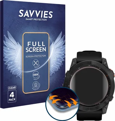 Produktbild von 4x Savvies Fullscreen Schutzfolie für Garmin Fenix 7X (51 mm) Displayschutz Folie Fullcover Klar Transparent