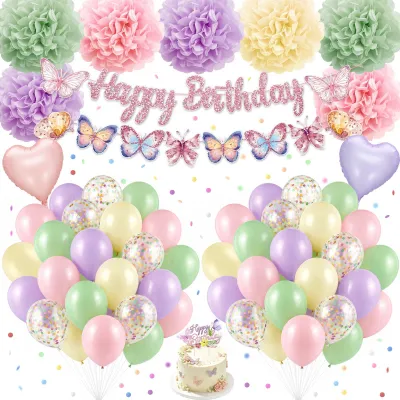 Feestdecoratieset mit 61 Ballons, Banner & Schmetterlingsdeko