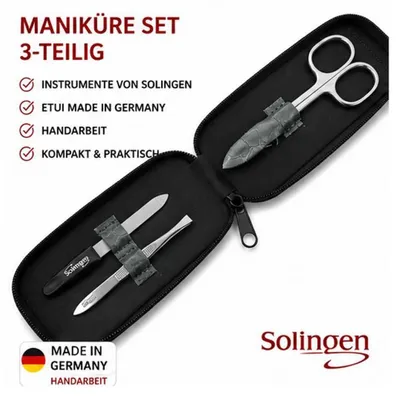Produktbild von Maniküre Set Solingen 3-teilig mit Nagelschere, Pinzette & Saphirnagelfeile  Germany Grau