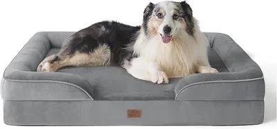 Produktbild von orthopädisches Hundebett Ergonomisches Hundesofa - 106x80 cm Hundecouch mit eierförmiger Kistenschaum für große Hunde, waschbar rutschfest Hundebetten, grau