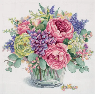 Zdjęcie produktu dla Zestaw do haftu krzyżykowego Panna "Złota seria. Bukiet piwonii", wzór liczony, 34,5x32cm