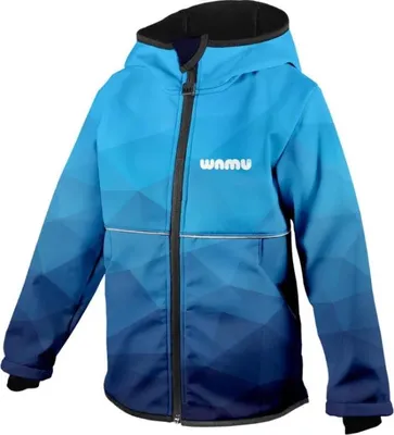 Produktbild von WAMU Mosaic Softshelljacke Kinder Jungen Jacke mit Kapuze – Blau / 98/104
