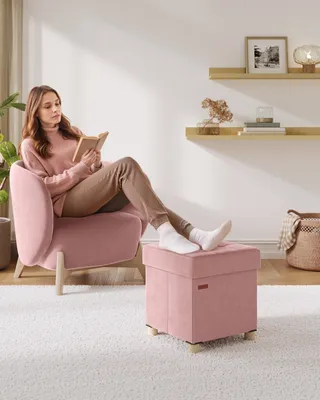 Obrázek produktu pro SONGMICS Stolička s úložným prostorem, skládací stolička, 38 x 38 x 40 cm, úložný box s víkem, podnožka 37 L, sametová, nosnost do 300 kg