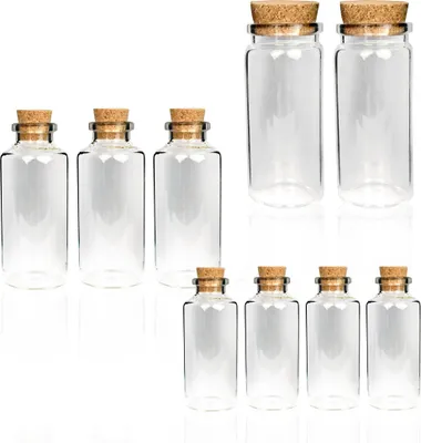 Produktbild von Mini Glasflaschen mit Korken Mix 10ml/30ml/50ml ( 24er Pack ) - Kleine Glasfläschchen zum Befüllen - Reagenzglas Glas für Hochzeit - Mini Gläser