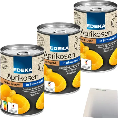 Produktbild von Edeka Aprikosen halbe Frucht in Traubensüße 3er Pack (3x425ml Dose) + usy Block