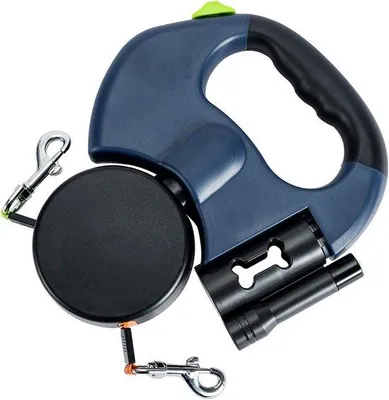 Image de Laisse rétractable double - avec éclairage - laisse pour promenade - double - laisse réglable - accessoires pour animaux - rétractable automatiquement - convient pour deux chiens - convient pour deux personnes qui promènent le chien